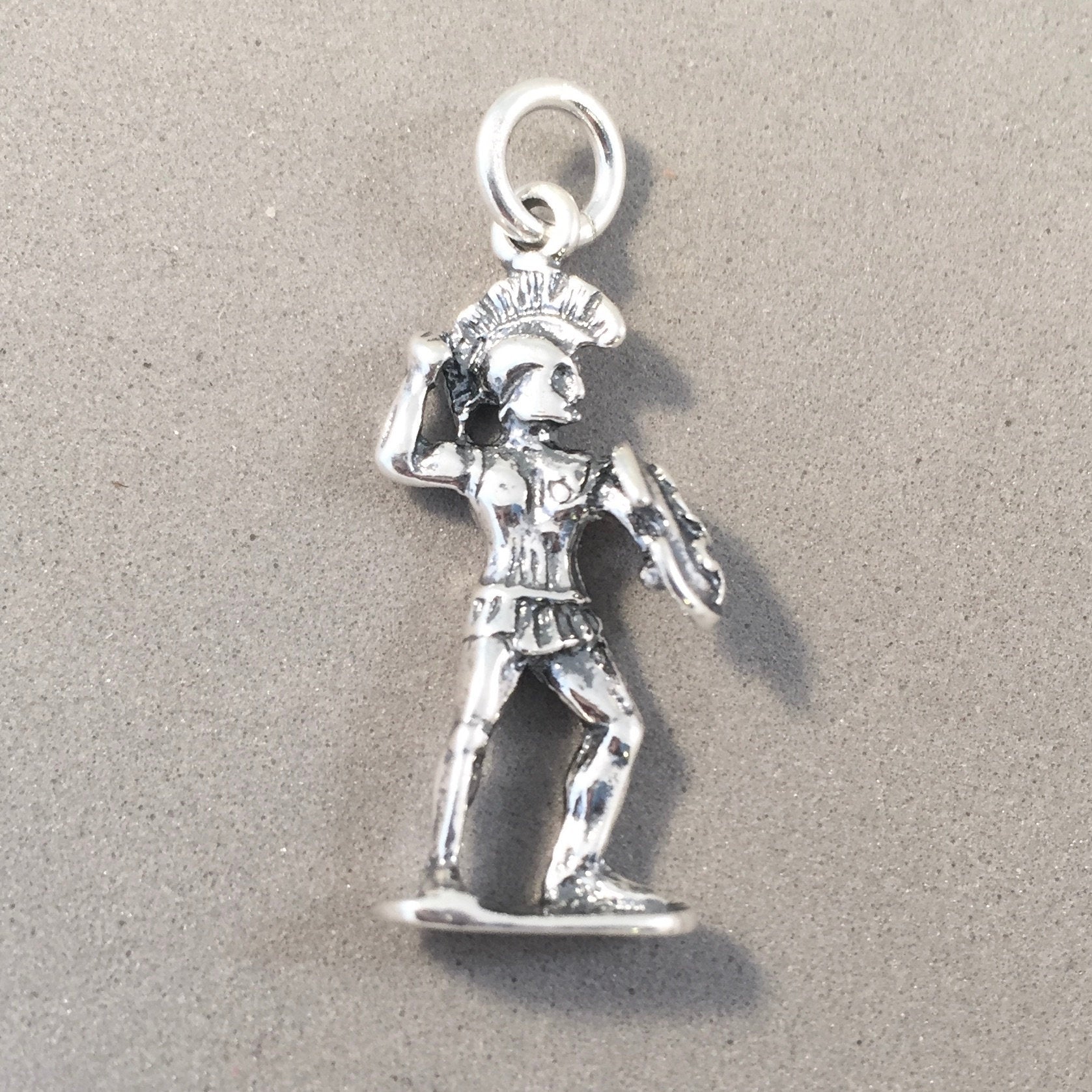 Spartan Or Torjan Warrior .925 Sterling Silver 3-d Charm Pendant Greec 