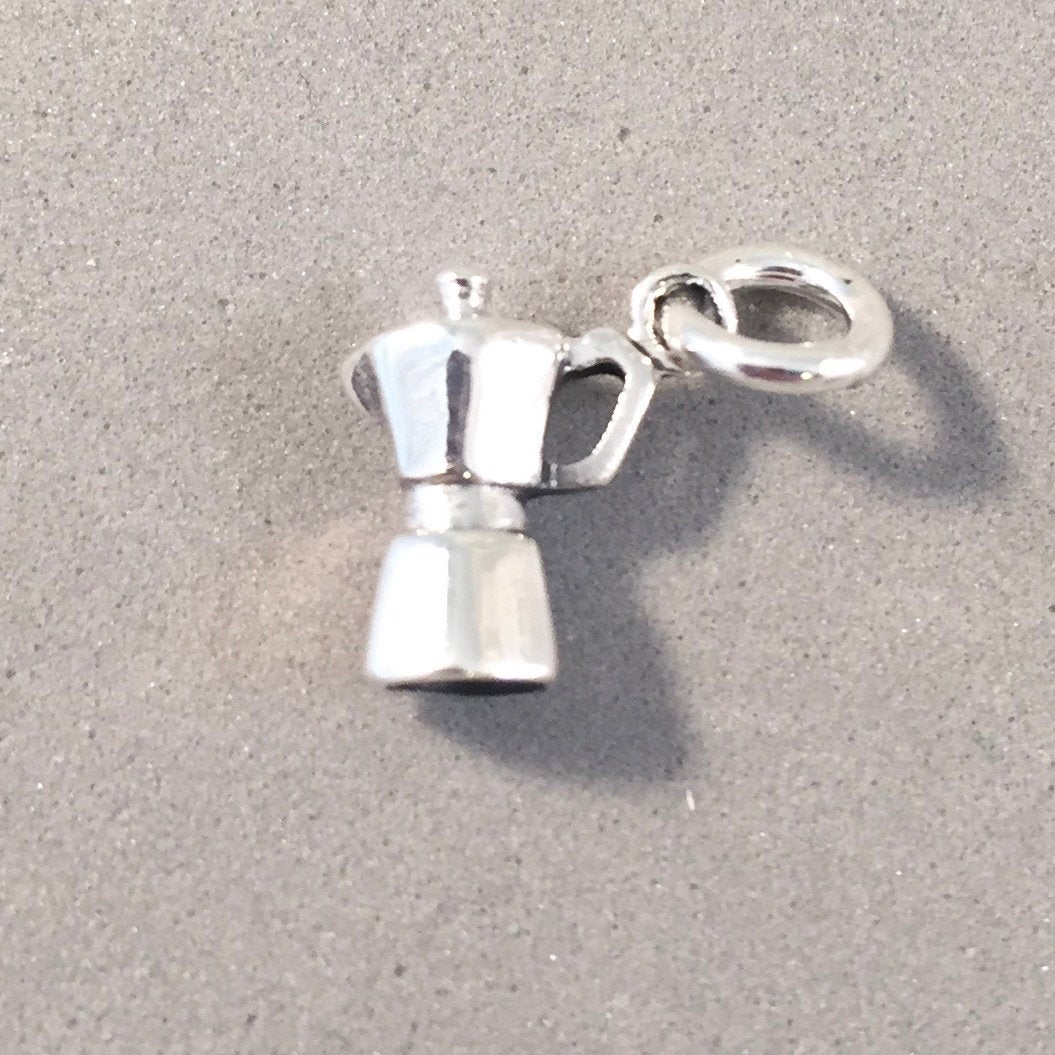 BIALETTI .925 Sterling Silver Small 3-D Charm Pendant Rome Italy Coffee Maker Pot Espresso Maker kt57