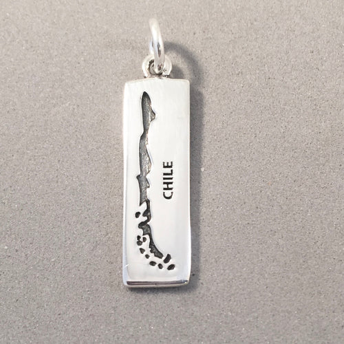 CHILE MAP .925 Sterling Silver Charm Pendant Santiago Atacama Tierra del Fuego South America Souvenir ct18-cl