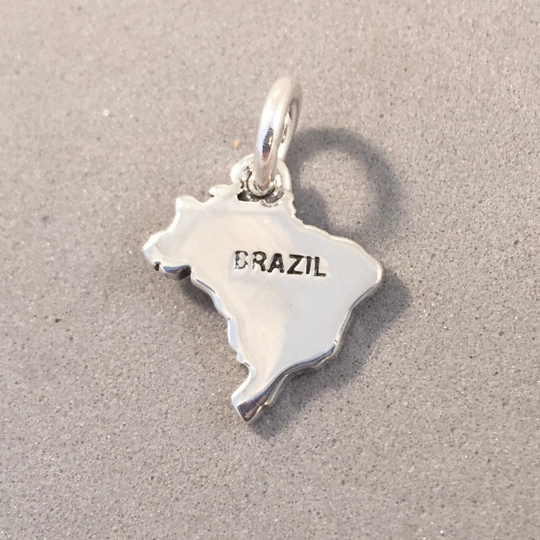 BRAZIL MAP .925 Sterling Silver Charm Pendant Rio de Janeiro são