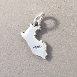 PERU MAP .925 Sterling Silver Charm Pendant Lima Cuzco South America Country Souvenir ct18-pu