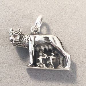 ROMULUS & REMUS .925 Sterling Silver 3-D Charm Pendant Statue Europe Rome Italy  Souvenir ti35