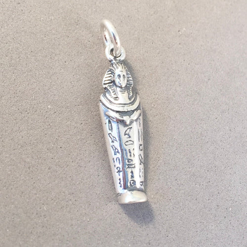 EGYPTIAN SARCOPHAGUS .925 Sterling Silver 3-D Charm Pendant Egypt Travel Pyramids  Hieroglyphics tz02
