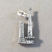 Load image into Gallery viewer, TOWERS of BOLOGNA 3-D .925 Sterling Silver Charm Pendant Two Leaning Italy Europe Tourist Travel ti33