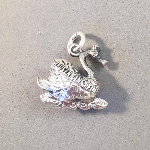 NEUSCHWANSTEIN SWAN .925 Sterling Silver 3-D Charm Pendant Europe Castle Fussen Germany tg24