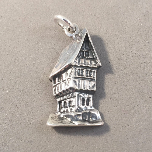 BERKASTEL-KUES .925 Sterling Silver 3-D Charm Pendant Europe Germany Market Square Travel Souvenir tg25