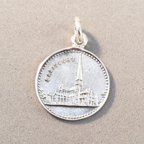 SALISBURY CATHEDRAL .925 Sterling Silver 3-D Charm Pendant United Kingdom Wiltshire England Souvenir tb20