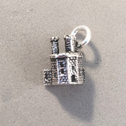 CAERNARFON CASTLE .925 Sterling Silver 3-D Charm Pendant United Kingdom Great Britain Wales Souvenir tb21