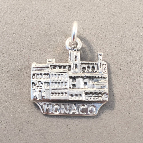 MONACO Double Sided .925 Sterling Silver Charm Pendant French Riviera Europe Souvenir te07