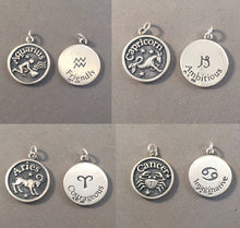 Load image into Gallery viewer, Sale! ASTROLOGY SIGNS .925 Sterling Silver Double Sided Charm Pendant Medallion Zodiac Symbol