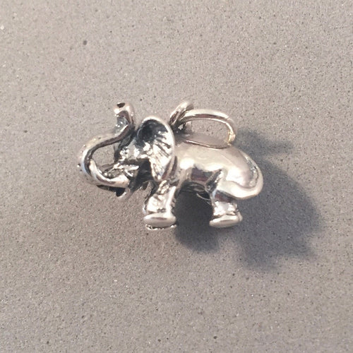 ELEPHANT .925 Sterling Silver 3-D Charm Pendant Detailed Tusks Trunk Up Safari African Animal Zoo an03