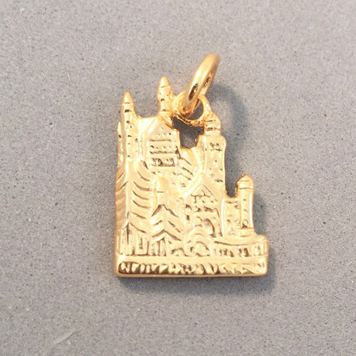 NEUSCHWANSTEIN CASTLE Gold Plated .925 Sterling Silver 3-D Charm Pendant Europe Fussen Germany Fairytale Bavaria Munich tg09g