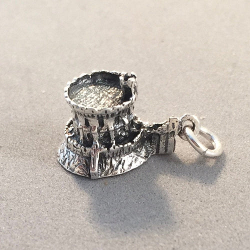 WINDSOR Round Tower .925 Sterling Silver 3-D Charm Pendant Castle Berkshire England Great Britain UK Tb24