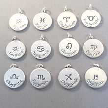 Load image into Gallery viewer, Sale! ASTROLOGY SIGNS .925 Sterling Silver Double Sided Charm Pendant Medallion Zodiac Symbol