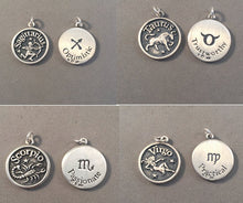 Load image into Gallery viewer, Sale! ASTROLOGY SIGNS .925 Sterling Silver Double Sided Charm Pendant Medallion Zodiac Symbol