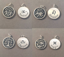 Load image into Gallery viewer, Sale! ASTROLOGY SIGNS .925 Sterling Silver Double Sided Charm Pendant Medallion Zodiac Symbol