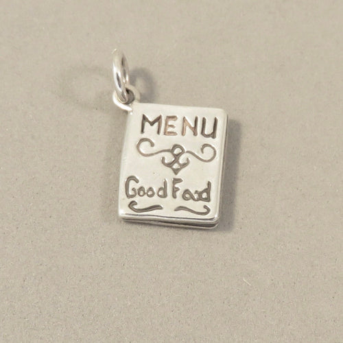 MENU .925 Sterling Silver 3-D Charm Pendant Restaurant Travel Good Food Kitchen kt33