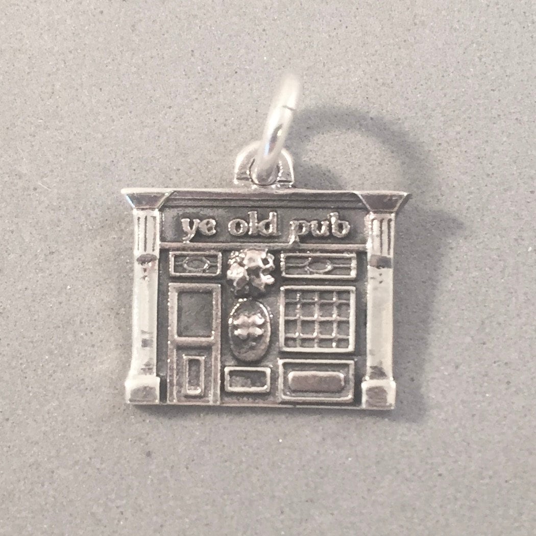 YE OLD PUB .925 Sterling Silver Charm Pendant Dublin Belfast Ireland Europe Irish Bar Travel Souvenir tb17