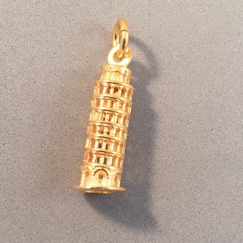 LEANING TOWER of PISA Gold Plated 3-D .925 Sterling Silver Charm Pendant Italy Europe Tourist Travel Bell Tower Souvenir Places ti08g