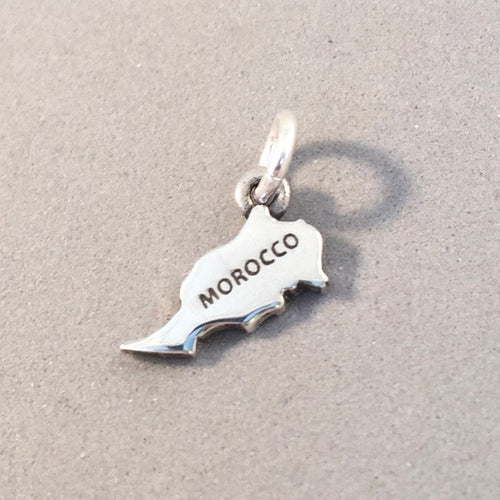 MOROCCO MAP .925 Sterling Silver Charm Pendant Casablanca Fez Marrakesh Africa Country Souvenir ct18-m0