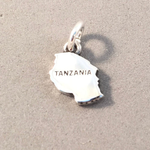 TANZANIA MAP .925 Sterling Silver Charm Pendant Africa Country Dodoma Zanzibar Mwanza Arusha Safari Souvenir ct18-tz