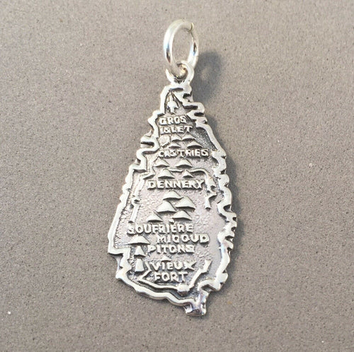 SAINT LUCIA .925 Sterling Silver Charm Pendant Map Caribbean Souvenir Island Country TR24