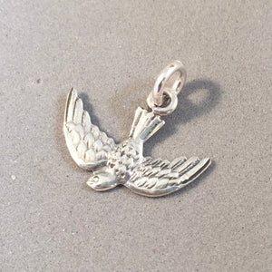 FLYING SPARROW / BIRD .925 Sterling Silver 3-D Small Charm Pendant Starling Chickadee Dove Birdie bi20