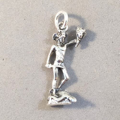 PERSEUS & the HEAD of MEDUSA .925 Sterling Silver 3-D Charm Pendant Florence Italy Cellini Statue Piaza Signoria ti46