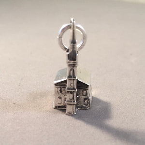 OLD NORTH CHURCH .925 Sterling Silver 3-D Charm Pendant Boston Massachusetts tu51