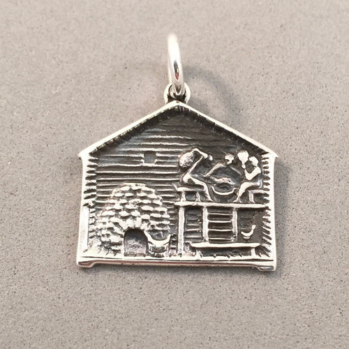 SUOMI SAUNA .925 Sterling Silver Charm Pendant Finland Traditional Finnish Travel Europe Souvenir tn17