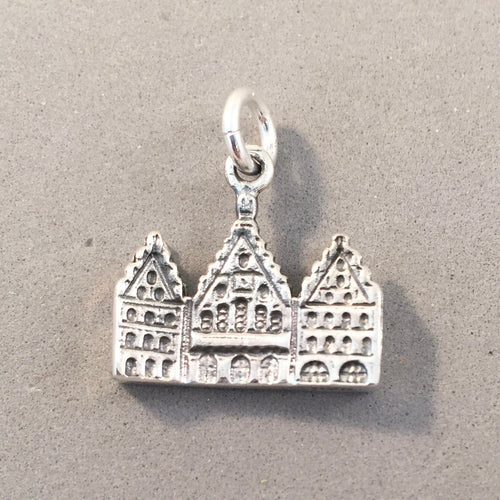 ROMER FRANKFURT .925 Sterling Silver Charm Pendant Europe Germany City Hall Souvenir tg08