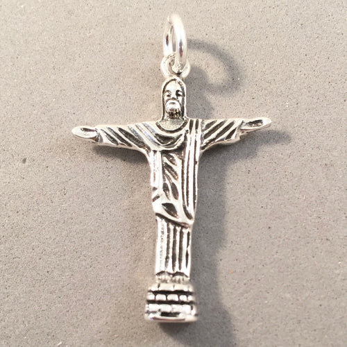 CHRIST THE REDEEMER .925 Sterling Silver 3-D Charm Pendant Rio de Janeiro South America Statue Souvenir tm15