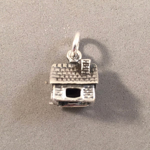 CABIN .925 Sterling Silver Small 3-D Charm Pendant Home Sweet Home Cottage Country Realtor hm25