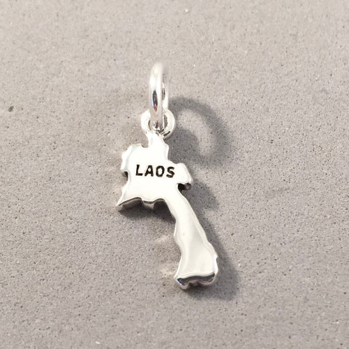 LAOS MAP .925 Sterling Silver Small Charm Pendant Country Vientiane Luang Prabang Asia Souvenir ct18-LA