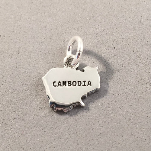 CAMBODIA MAP .925 Sterling Silver Charm Pendant Country Siem Reap Phnom Penh Angkor Wat Asia Souvenir ct18-CM