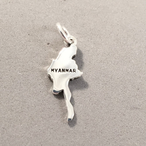 MYANMAR MAP .925 Sterling Silver Charm Pendant Country Burma Yangon Mandalay Bagan Asia Souvenir ct18-MY
