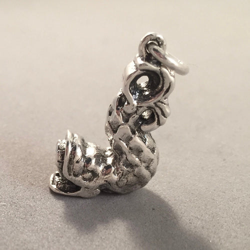 SEA SERPENT .925 Sterling Silver 3-D Charm Pendant Monster Fish Statue Detailed Fantasy Fairytale Mythical Animal Chinese nt61