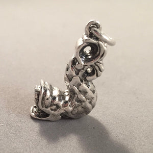 SEA SERPENT .925 Sterling Silver 3-D Charm Pendant Monster Fish Statue Detailed Fantasy Fairytale Mythical Animal Chinese nt61