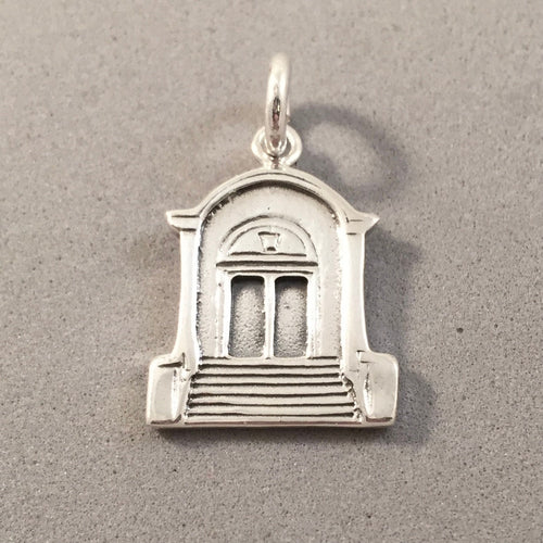 FRONT DOOR .925 Sterling Silver Small Charm Pendant Brownstone Apartment Building Porch Stairs House Home Real Estate hm05