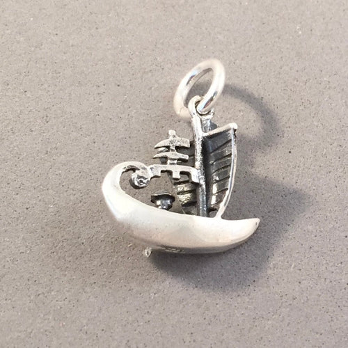 CHINESE JUNK BOAT .925 Sterling Silver Charm Pendant Ship Chinese ta36