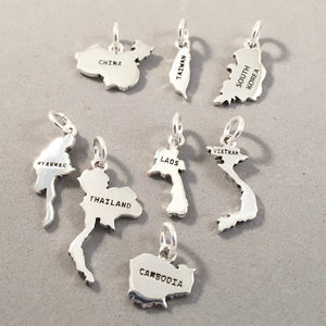 INDONESIA MAP .925 Sterling Silver Charm Pendant Country Bali Jakarta Raja Surabaya Denpasar Souvenir ct18-ID