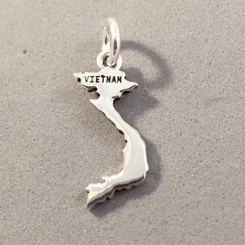 VIETNAM MAP .925 Sterling Silver Charm Pendant Country Hanoi Ho Chi Minh Asia Souvenir ct18-VT