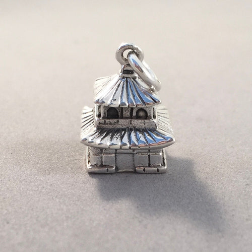 JAPANESE TEA HOUSE .925 Sterling Silver 3-D Charm Pendant Asian Chinese Japan Temple Shrine Asia Travel Souvenir ta37
