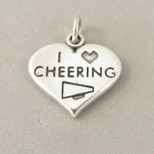 Sale!!! I LOVE CHEERING .925 Sterling Silver 3-D Charm Pendant Sports Cheer Megaphone Cheerleader Squad sp134