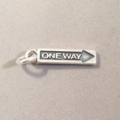 ONE WAY SIGN .925 Sterling Silver 3-D Charm Pendant Street Road Directional Arrow Transportation New vh23