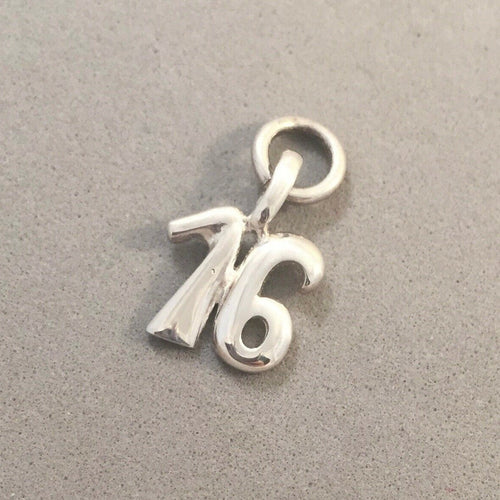Sale!!! SIXTEEN .925 Sterling Silver Charm Pendant Birthday Sweet 16 Number Celebrate SL61D