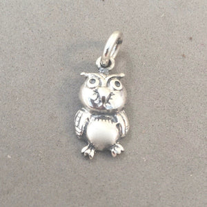 Sale! CARTOON OWL .925 Sterling Silver Charm Pendant Bird Cute Wise SL58H