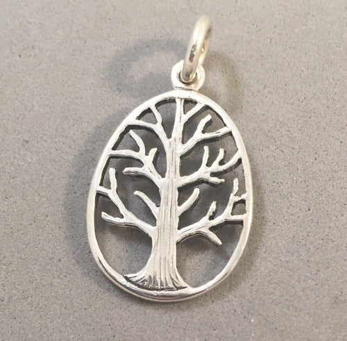 Sale!!! WINTER TREE in OVAL .925 Sterling Silver Charm Pendant Dead Garden Branches Maple Oak Haunted Forest 925 SL69E