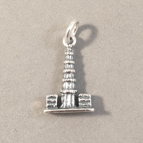 QUTUB MINAR .925 Sterling Silver 3-D Charm Pendant Delhi India Minaret Conical Tower Hindu Monument ta29