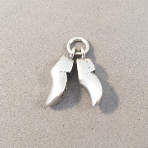 DUTCH CLOGS Small Set .925 Sterling Silver Charm Pendant Holland Netherlands Floral Shoe Europe Travel Souvenir New td16